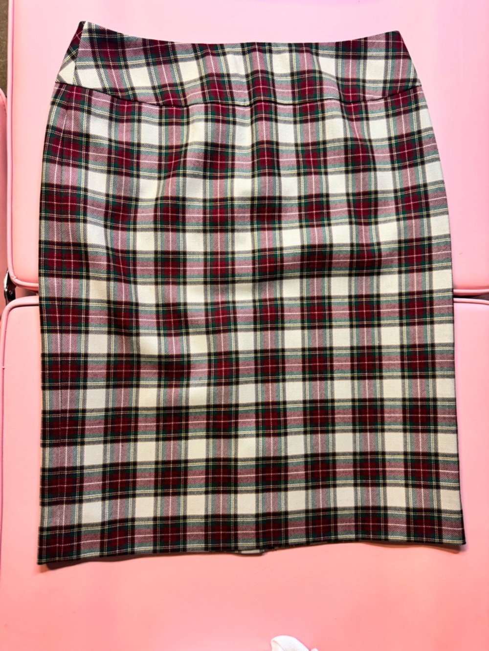 Pendleton Cream, Red & Green Plaid Pencil Skirt